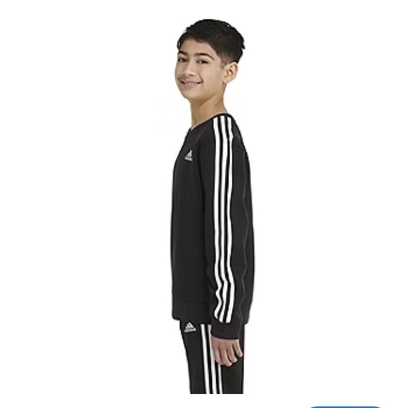 ADIDAS Boys Essentials 3-Stripes Fleece Crew-neck Sweatshirt, embroidered logo - Picture 2 of 9